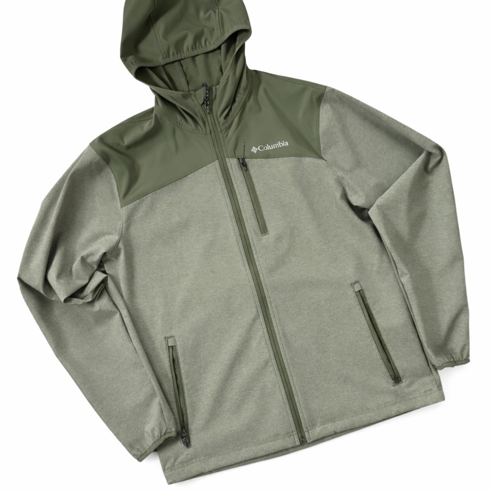 Columbia Softshell Hooded Jacket Olive Green Full Zip Men’s Medium Outdoor
